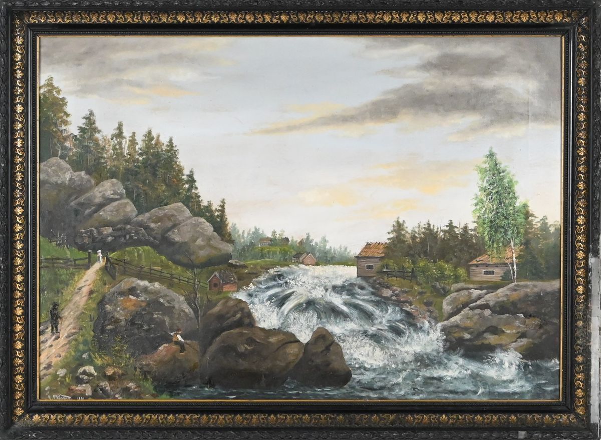 Olja på duk, Otydlig signatur, 1800 tal på auktion i Luleå, Norrbottens län hos Luleå Auktionsverk