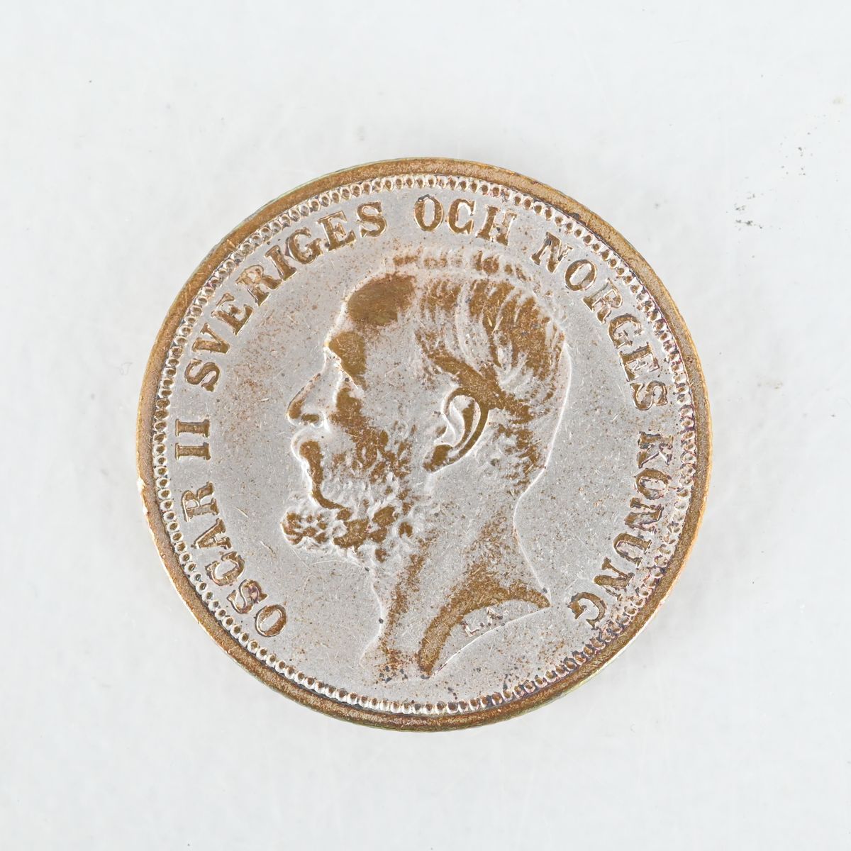 Mynt, 2 kronor Oscar II 1892, Sverige, Oflagad på auktion i Luleå, Norrbottens län hos Luleå Auktionsverk