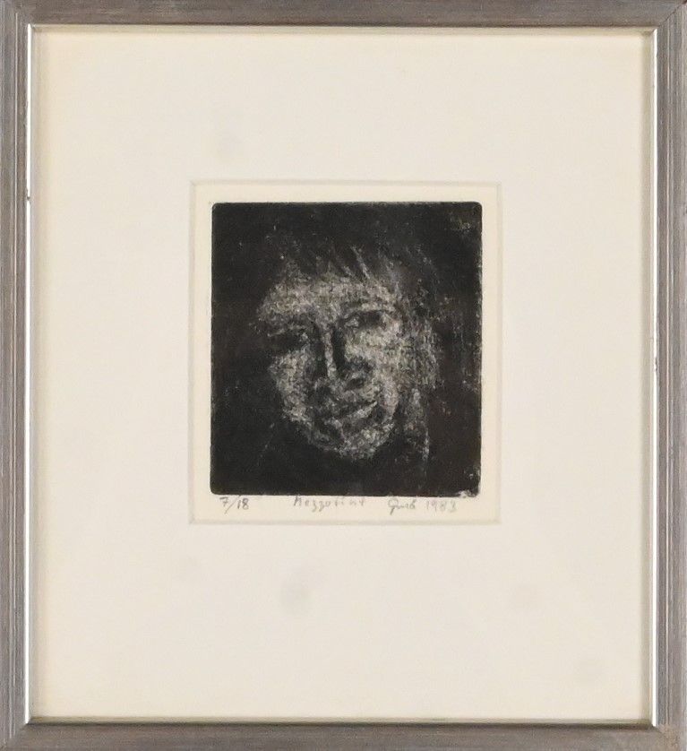 Mezzotint, signerad och daterad 1983, otydlig signatur på auktion i Luleå, Norrbottens län hos Luleå Auktionsverk