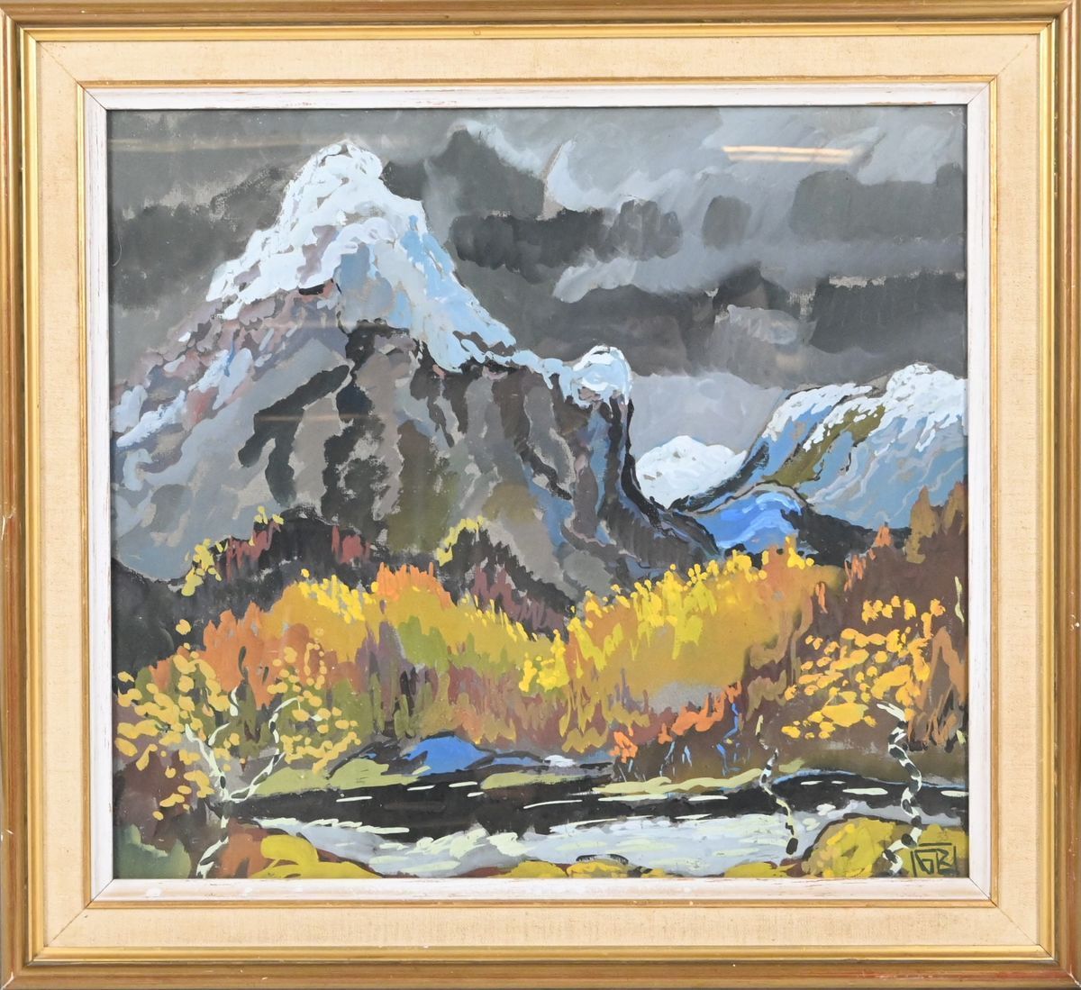 Gouache, fjällandskap, signerad GB, daterad 1933 på auktion i Luleå, Norrbottens län hos Luleå Auktionsverk