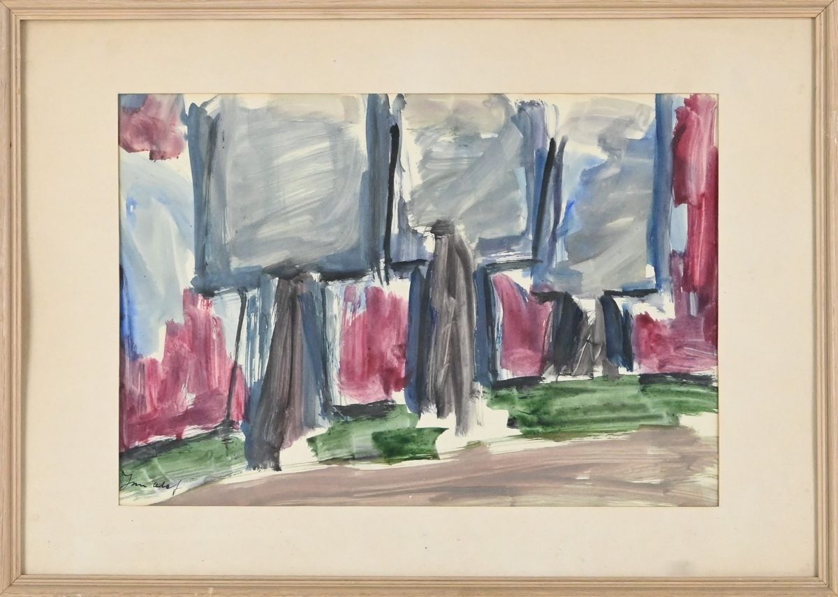 Jan-Olof Marner, Gouache, komposition på auktion i Luleå, Norrbottens län hos Luleå Auktionsverk